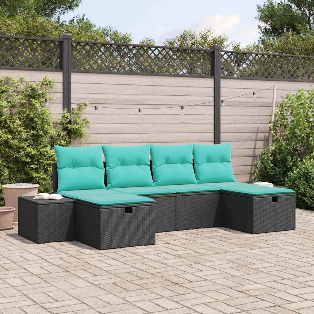 vidaXL Conjunto de sofá de jardín 6 uds. Negro ratán sintético