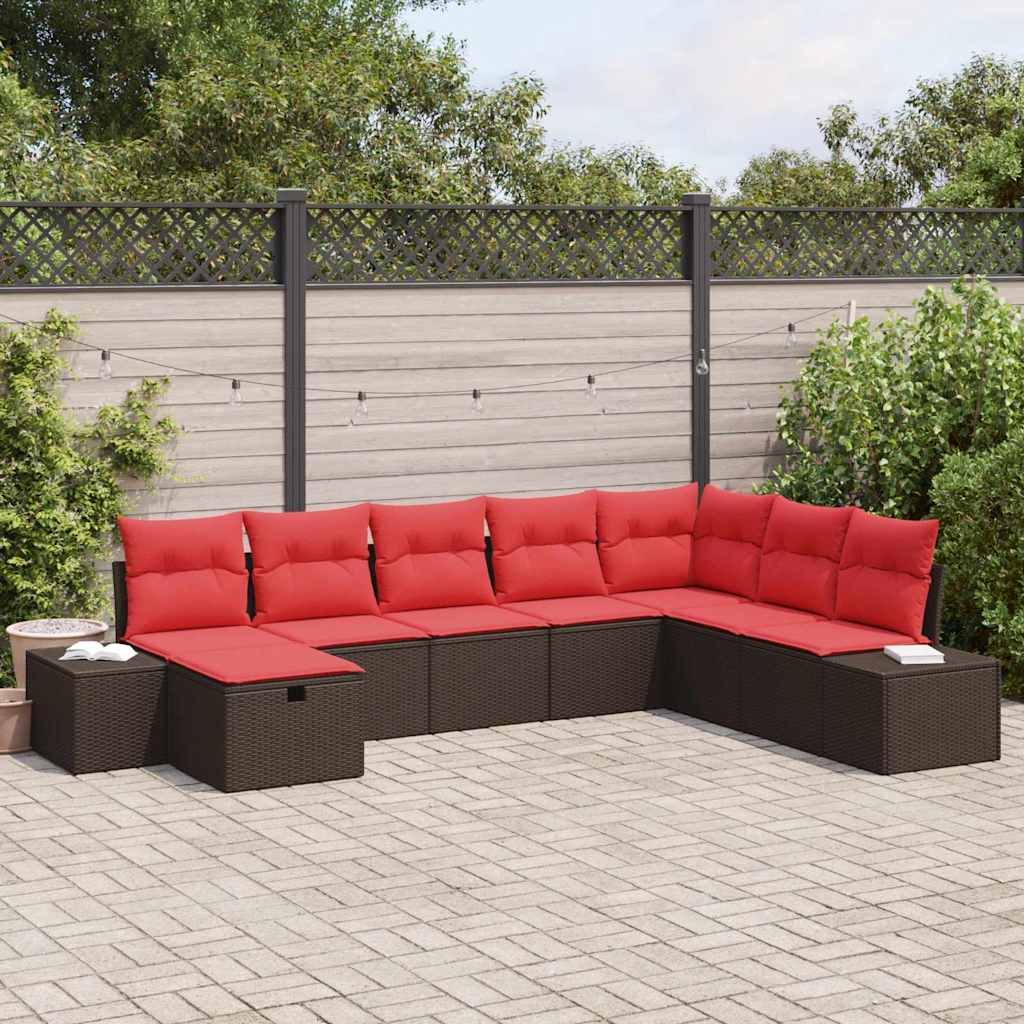 vidaXL Conjunto de sofá de jardín 8 uds. Marrón ratán sintético