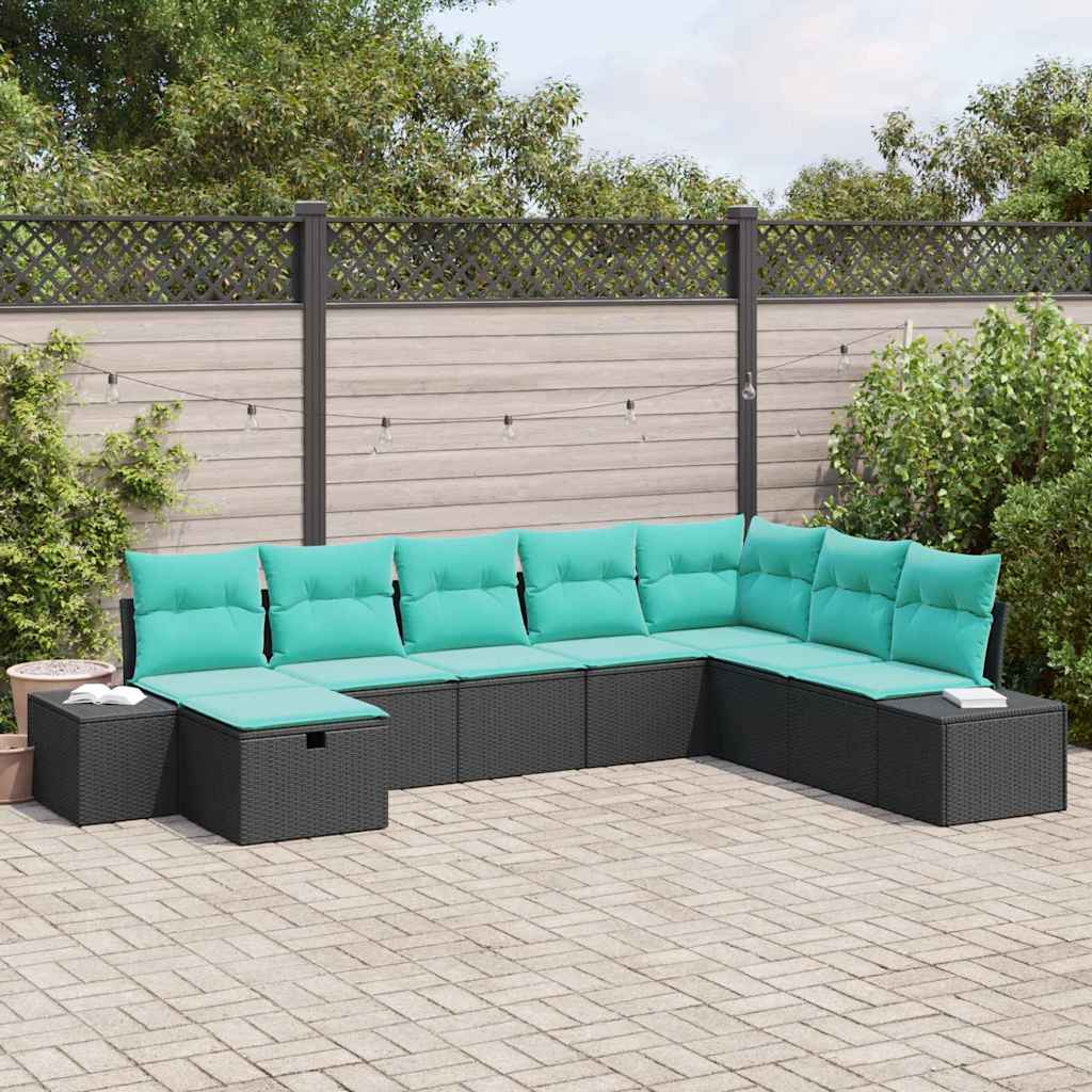 vidaXL Conjunto de sofá de jardín 8 uds. Negro ratán sintético