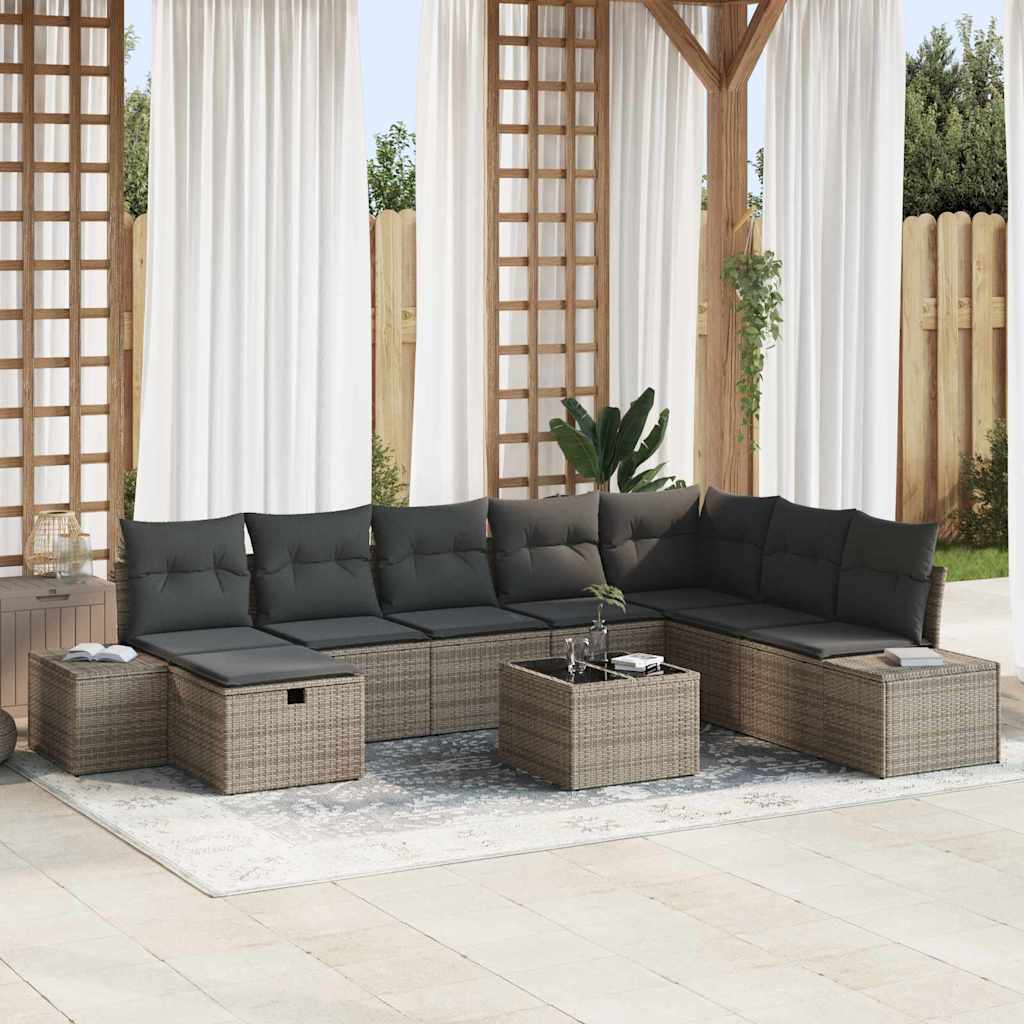 vidaXL Conjunto de sofá de jardín 9 uds. Gris ratán sintético