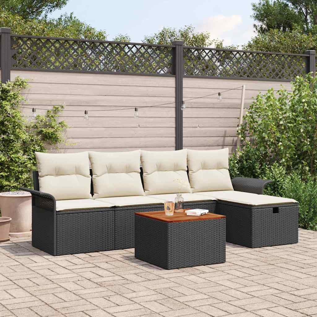 vidaXL Conjunto de sofás de jardín 6 uds. Negro Poliratán