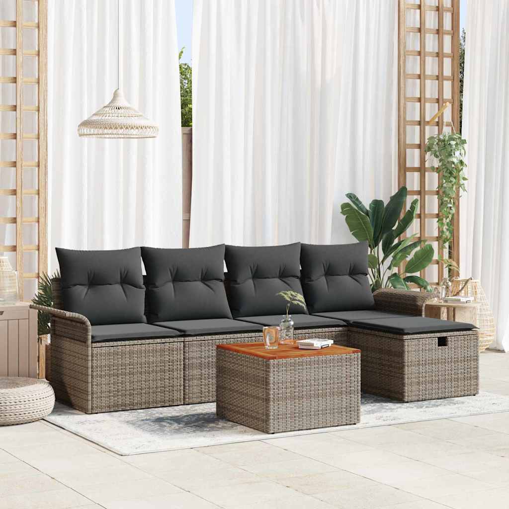 vidaXL Conjunto de sofás de jardín 6 uds. Gris Poliratán