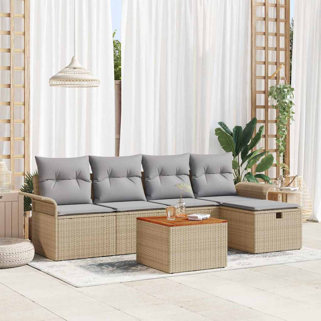 vidaXL Conjunto de sofás de jardín 6 uds. Beige Poliratán