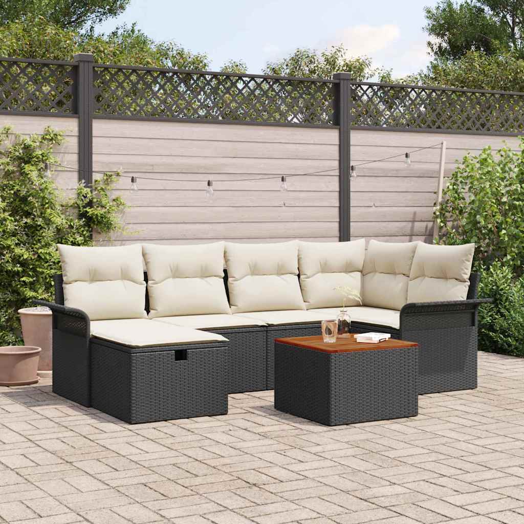 vidaXL Conjunto de sofás de jardín 7 uds. Negro Poliratán