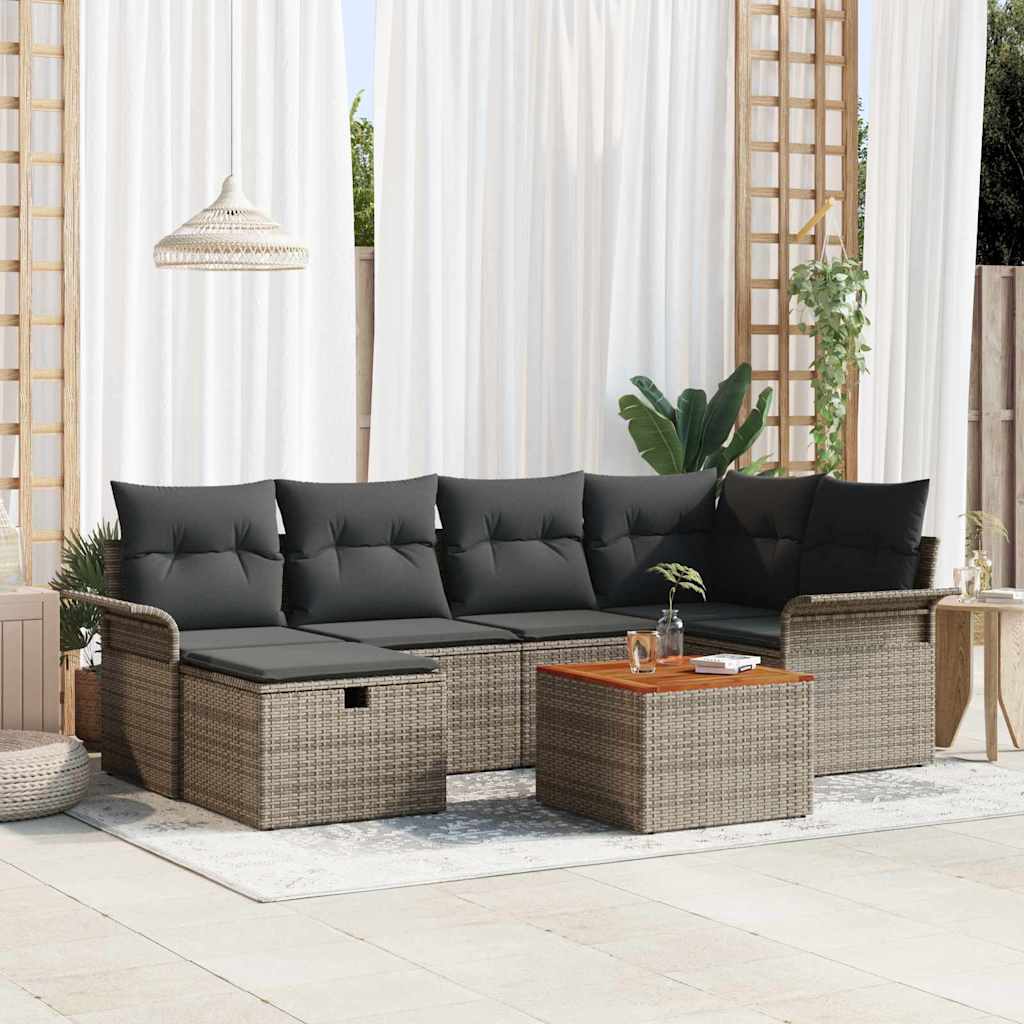 vidaXL Conjunto de sofás de jardín 7 uds. Gris Poliratán