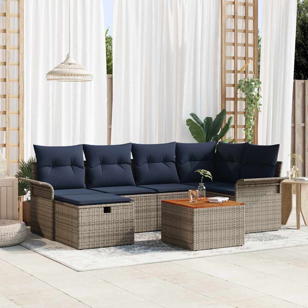 vidaXL Conjunto de sofás de jardín 7 uds. Gris Poliratán