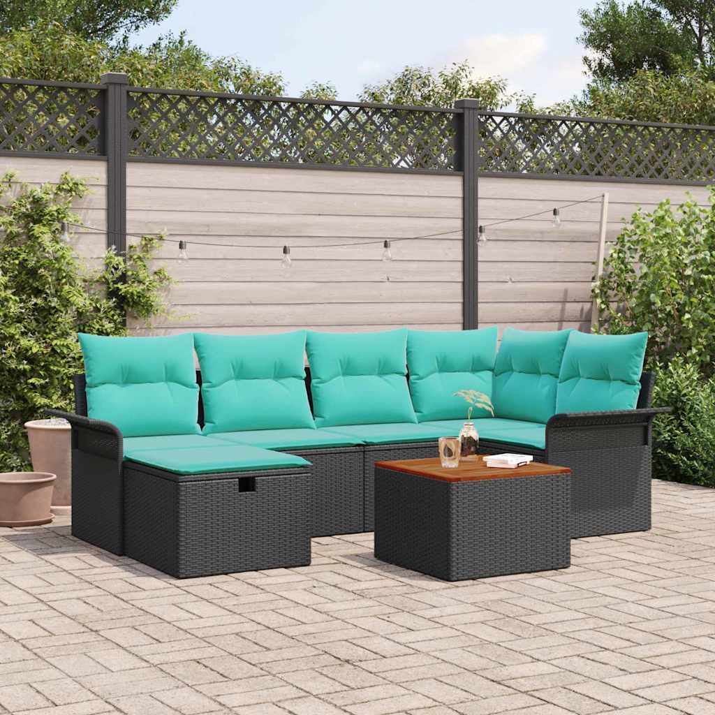 vidaXL Conjunto de sofás de jardín 7 uds. Negro Poliratán