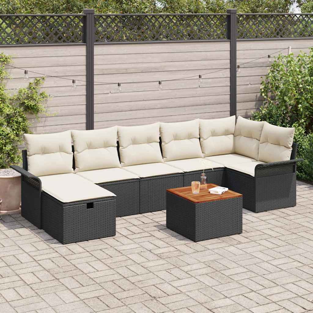 vidaXL Conjunto de sofás de jardín 8 uds. Negro Poliratán