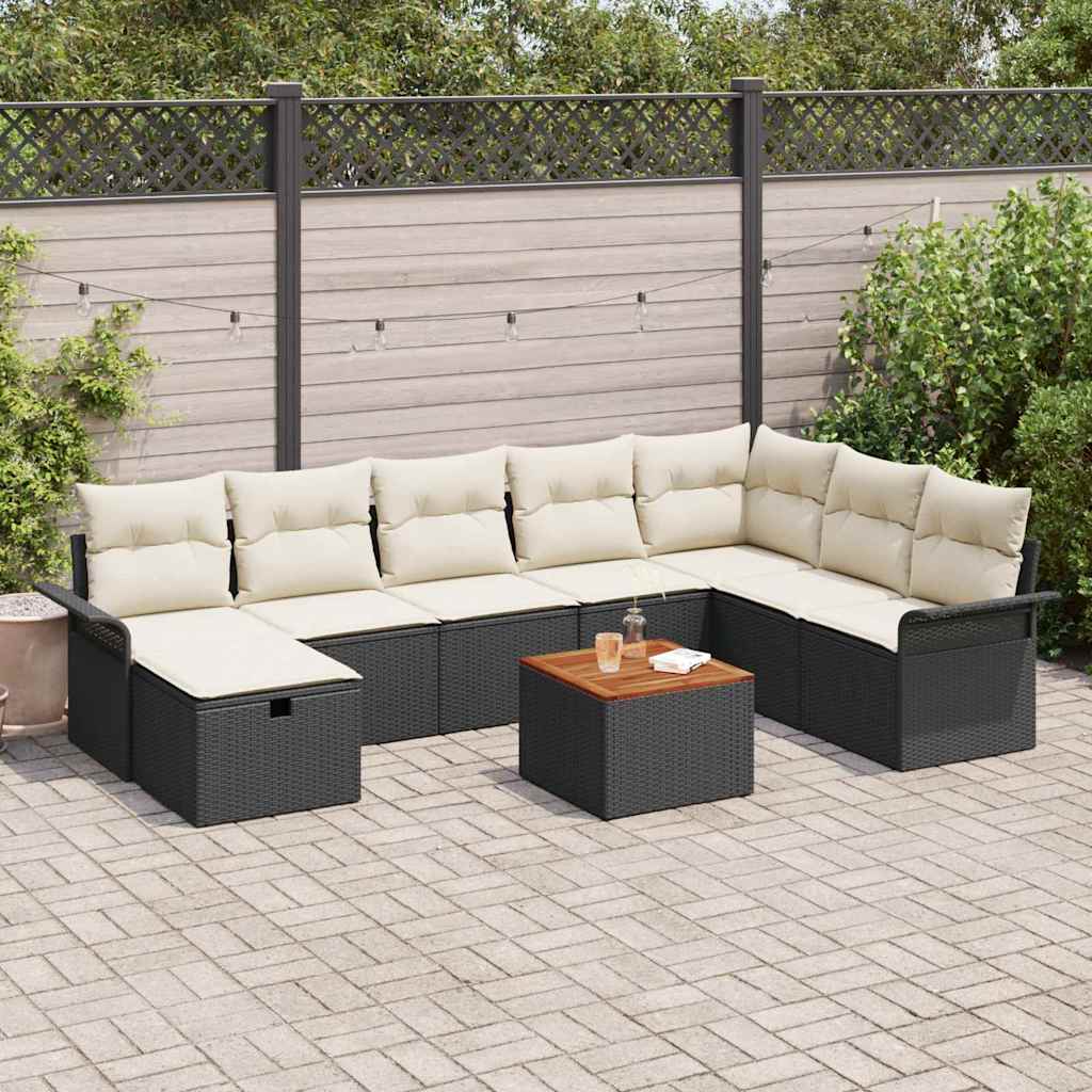 vidaXL Conjunto de sofás de jardín 9 uds. Negro Poliratán