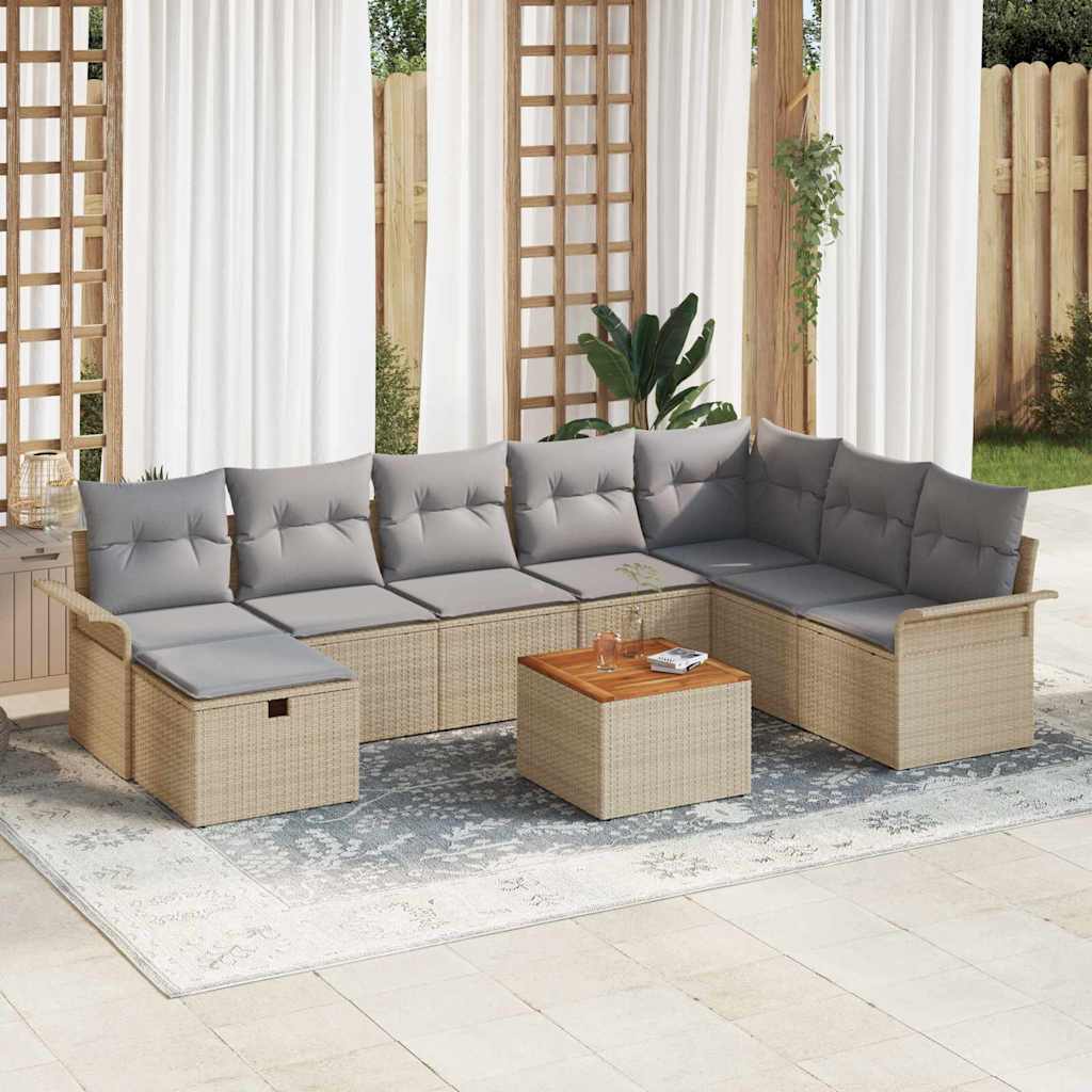 vidaXL Conjunto de sofás de jardín 9 uds. Beige Poliratán