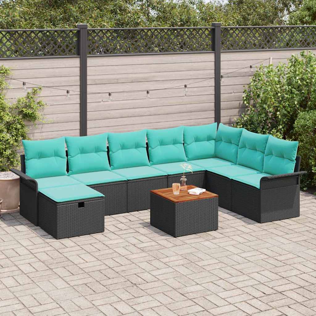 vidaXL Conjunto de sofás de jardín 9 uds. Negro Poliratán