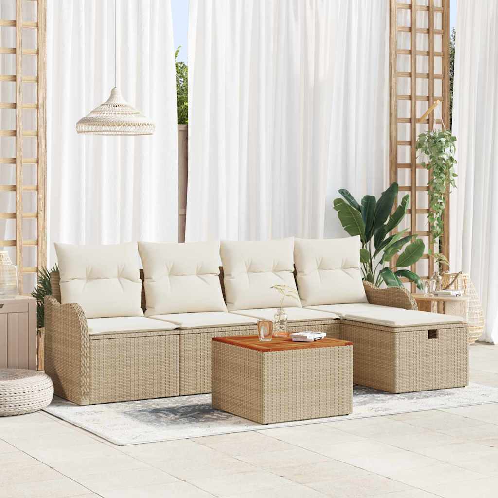 vidaXL Conjunto de sofás de jardín 6 uds. Beige Poliratán