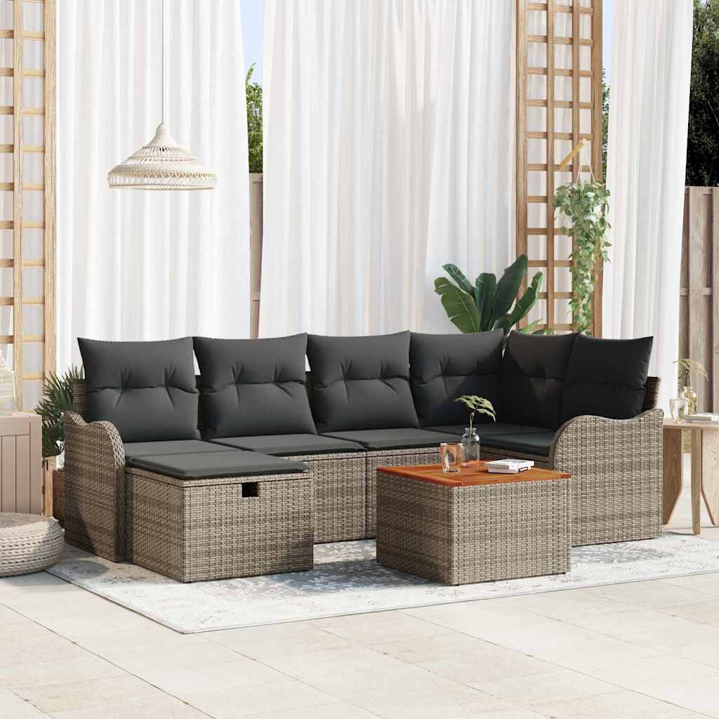 vidaXL Conjunto de sofás de jardín 7 uds. Gris Poliratán