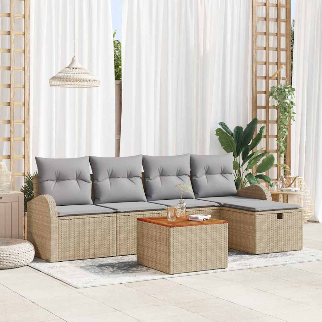 vidaXL Conjunto de sofás de jardín 6 uds. Beige Poliratán