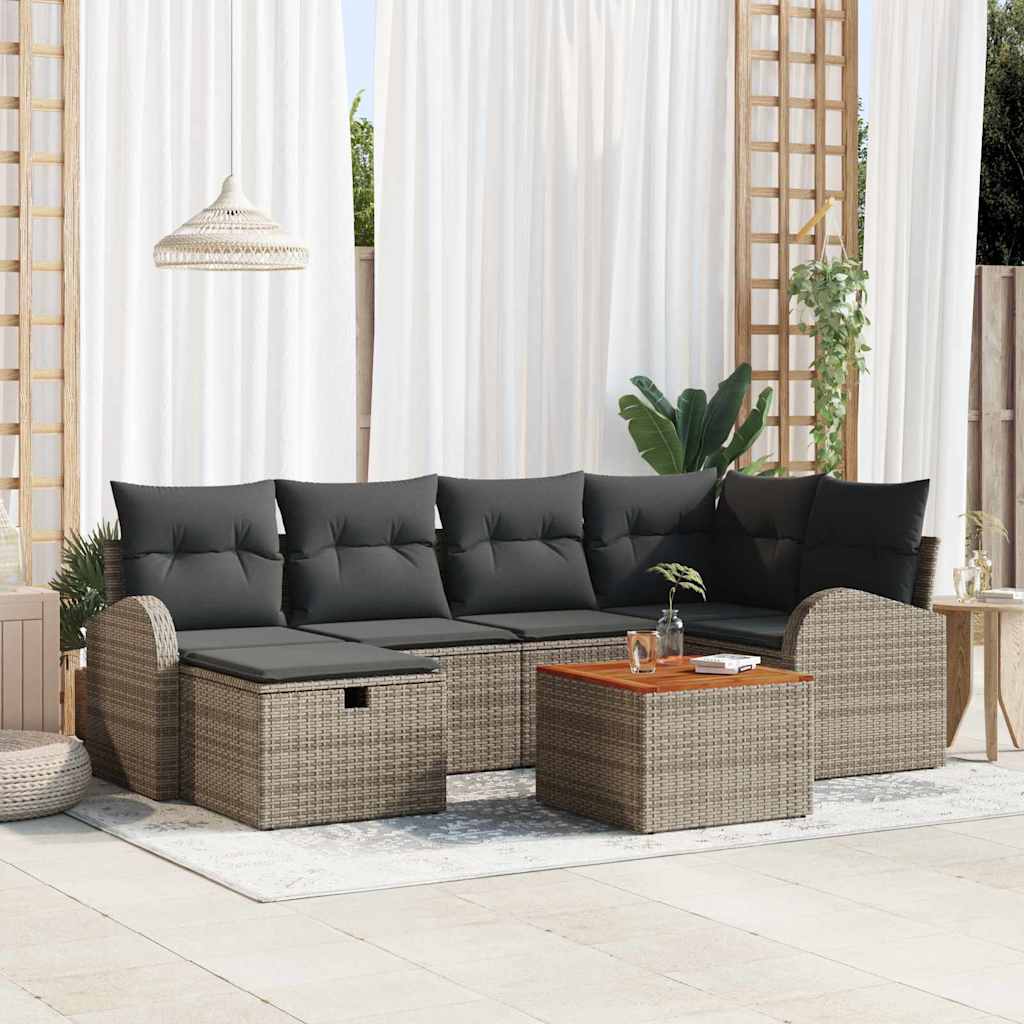 vidaXL Conjunto de sofás de jardín 7 uds. Gris Poliratán