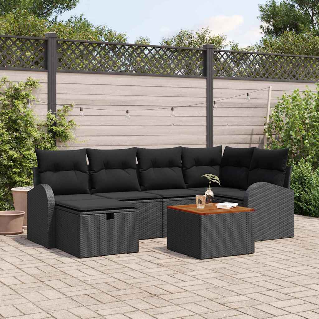 vidaXL Conjunto de sofás de jardín 7 uds. Negro Poliratán