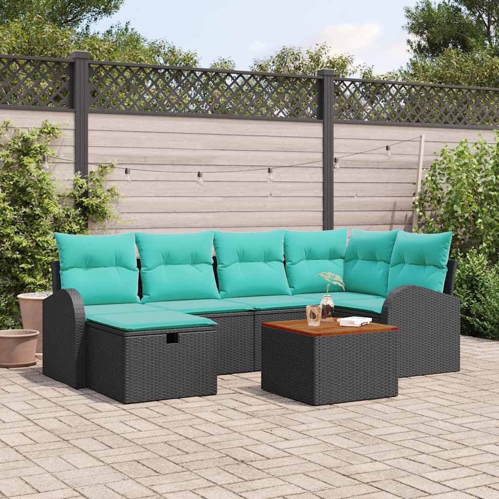 vidaXL Conjunto de sofás de jardín 7 uds. Negro Poliratán