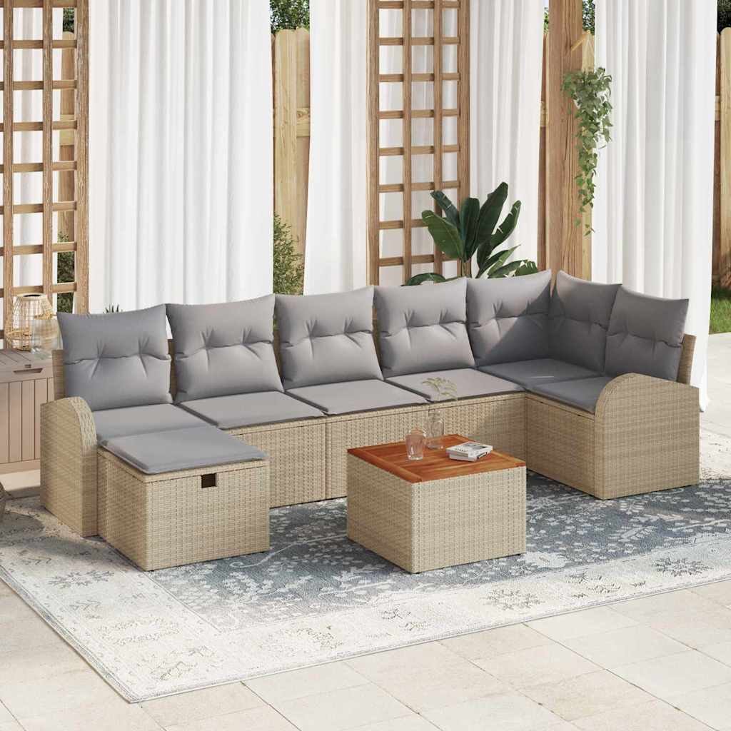 vidaXL Conjunto de sofás de jardín 8 uds. Beige Poliratán
