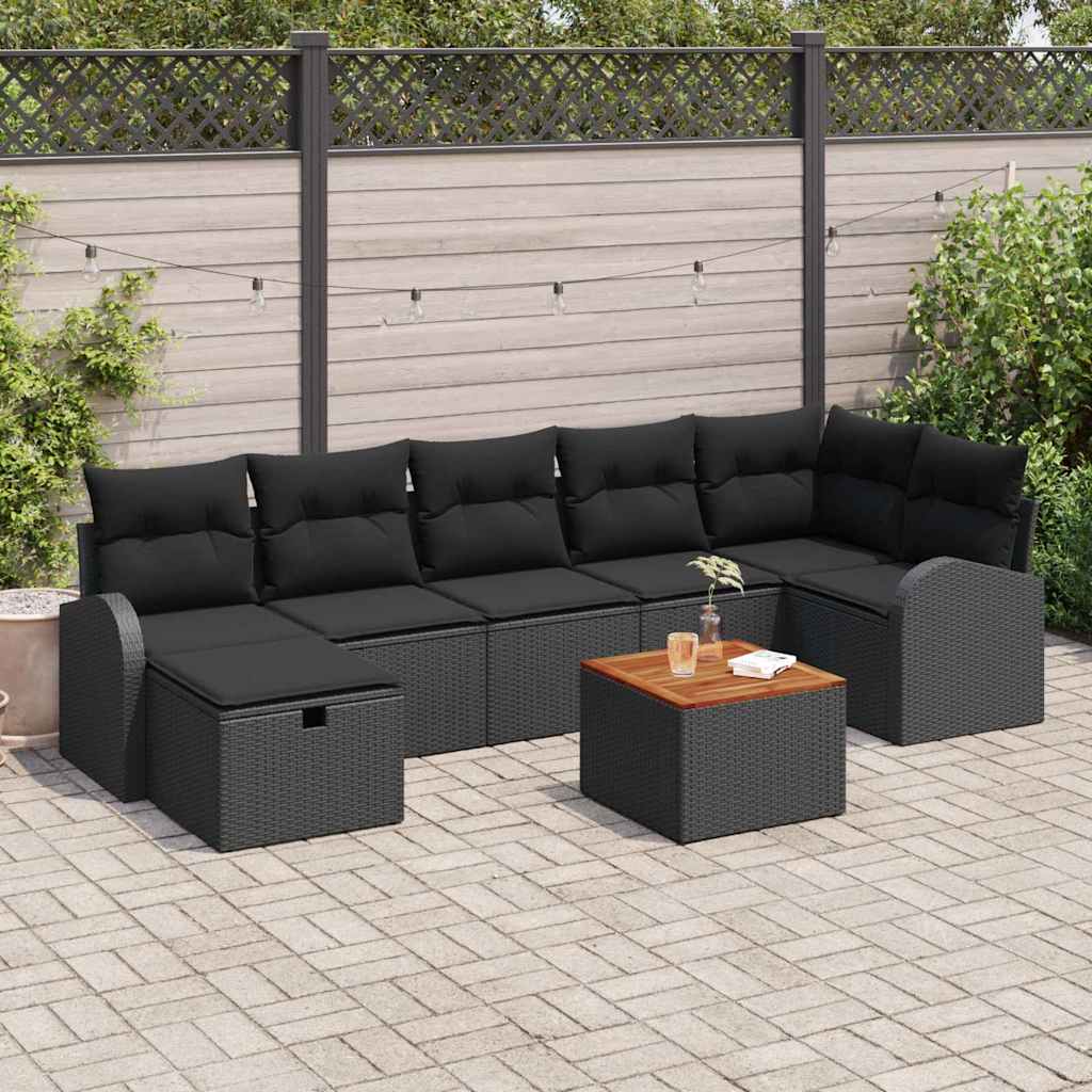 vidaXL Conjunto de sofás de jardín 8 uds. Negro Poliratán