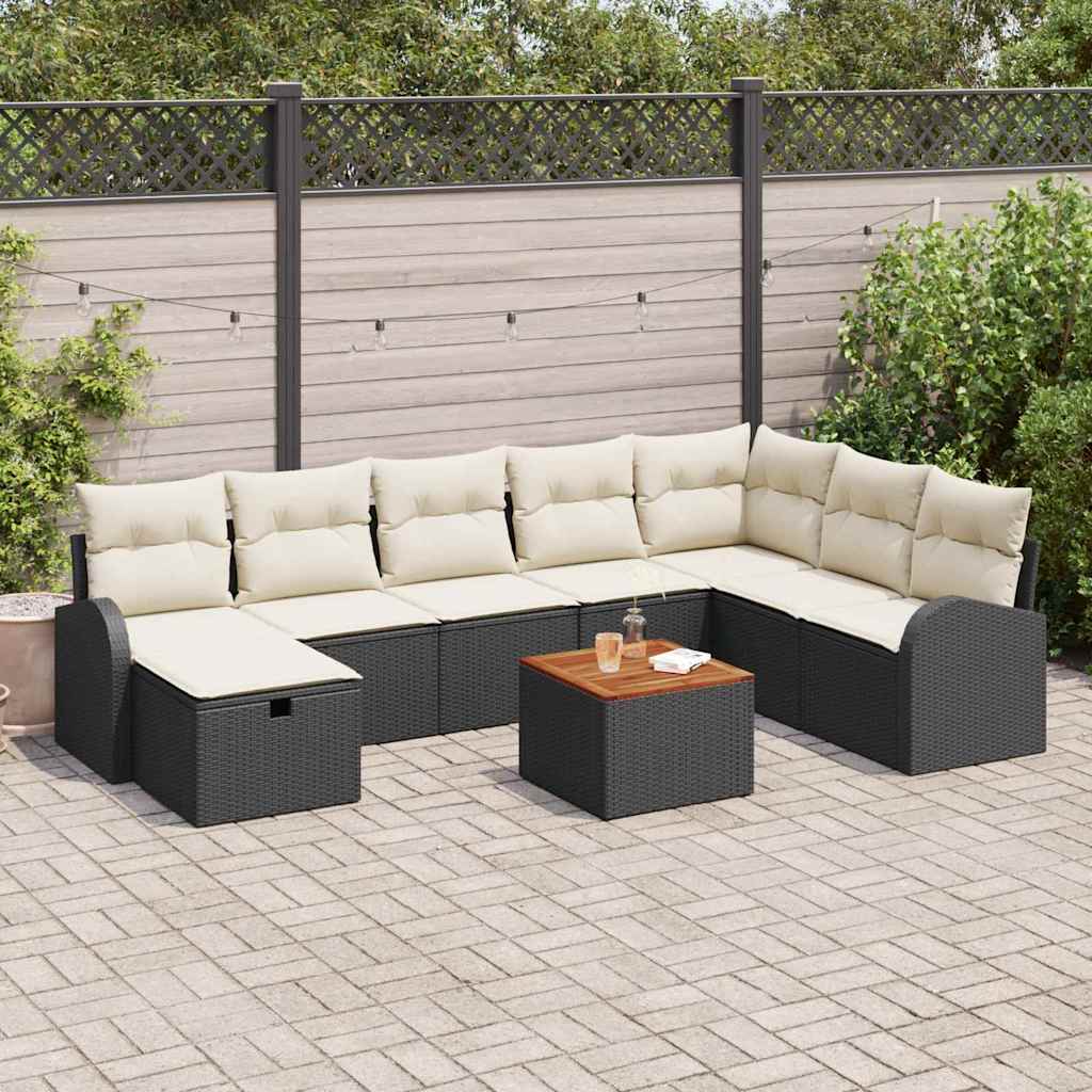 vidaXL Conjunto de sofás de jardín 9 uds. Negro Poliratán