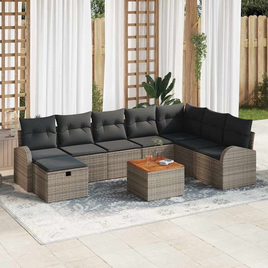 vidaXL Conjunto de sofás de jardín 9 uds. Gris Poliratán