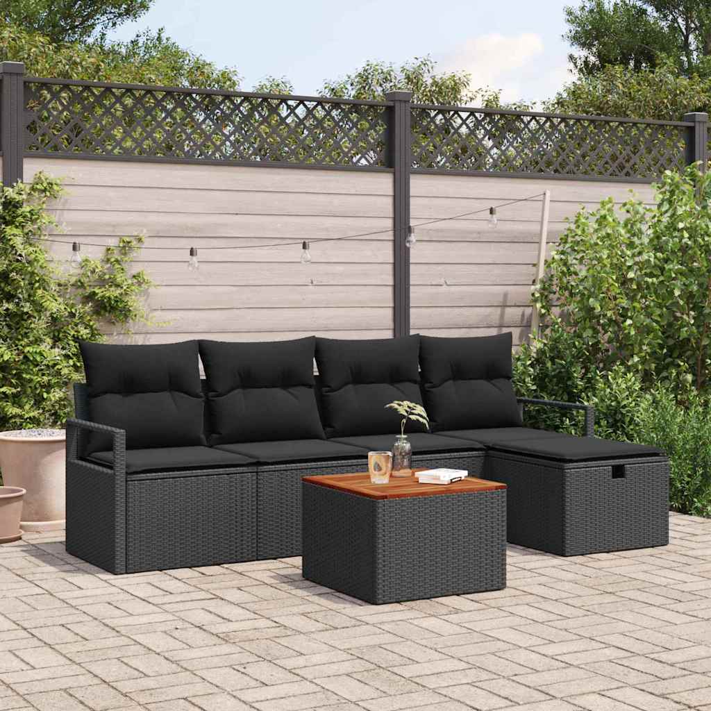 vidaXL Conjunto de sofás de jardín 6 uds. Negro Poliratán