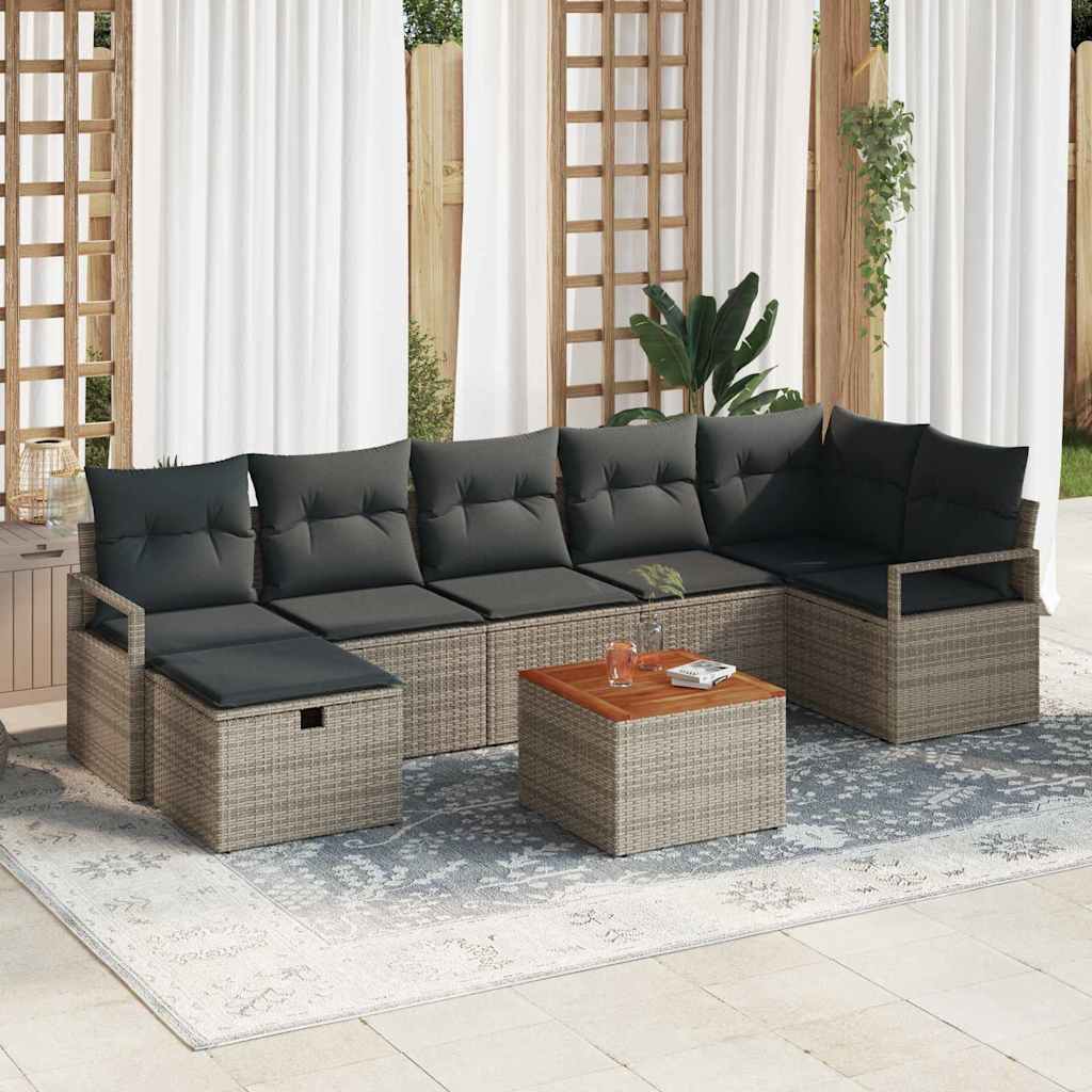 vidaXL Conjunto de sofás de jardín 8 uds. Gris Poliratán