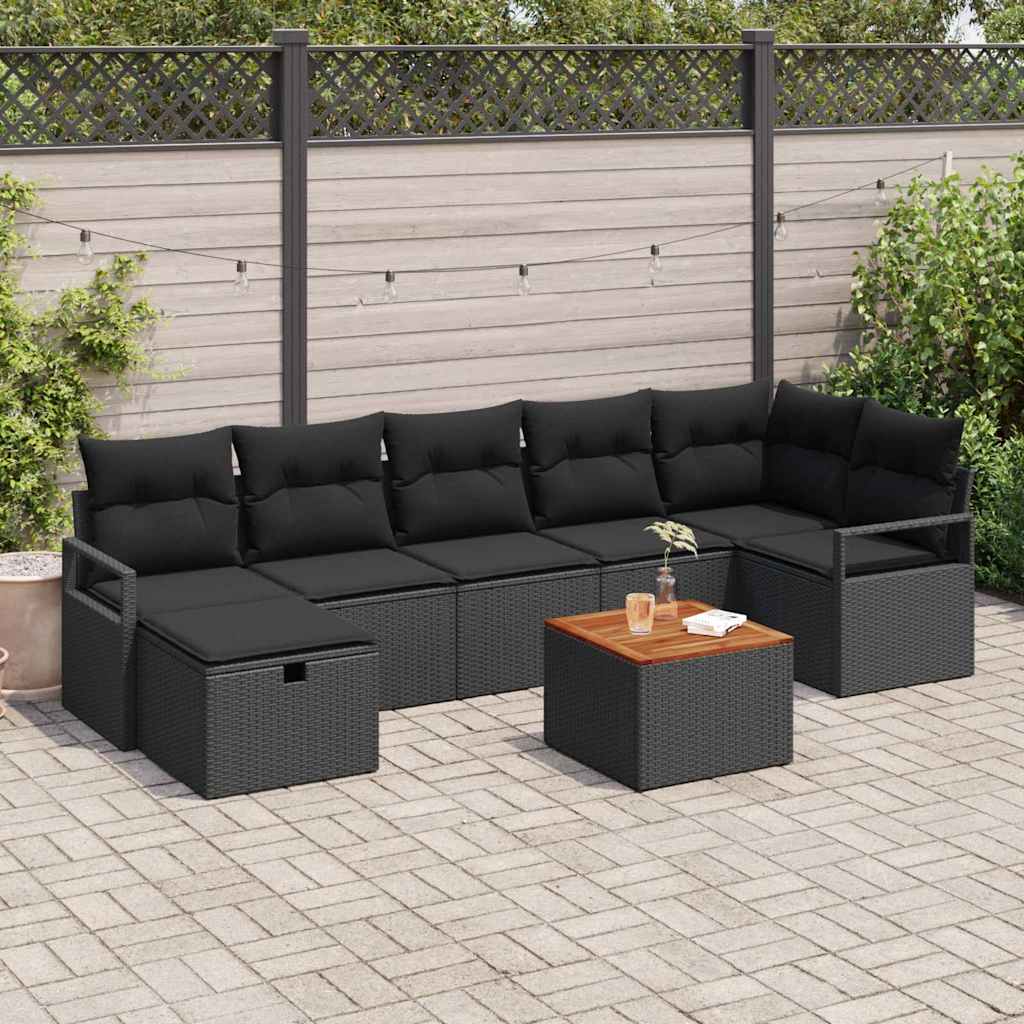 vidaXL Conjunto de sofás de jardín 8 uds. Negro Poliratán
