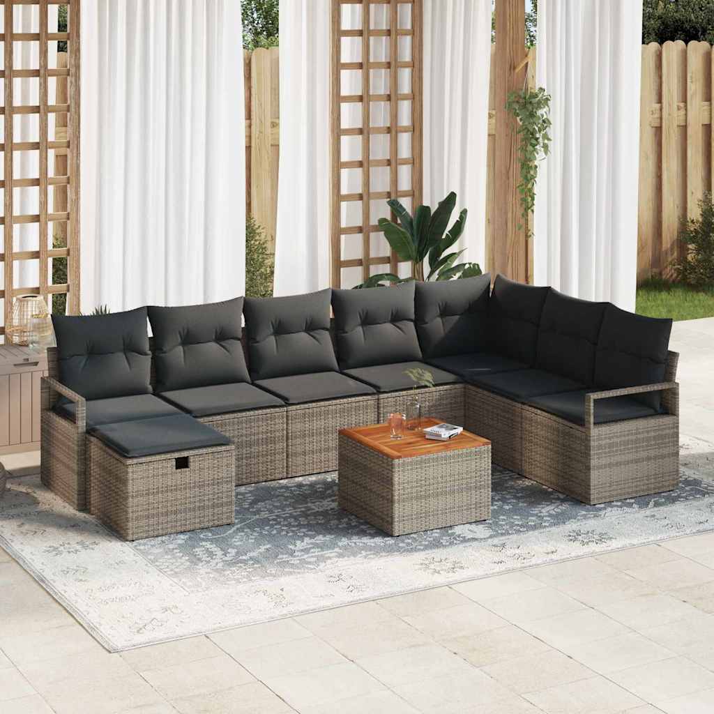 vidaXL Conjunto de sofás de jardín 9 uds. Gris Poliratán