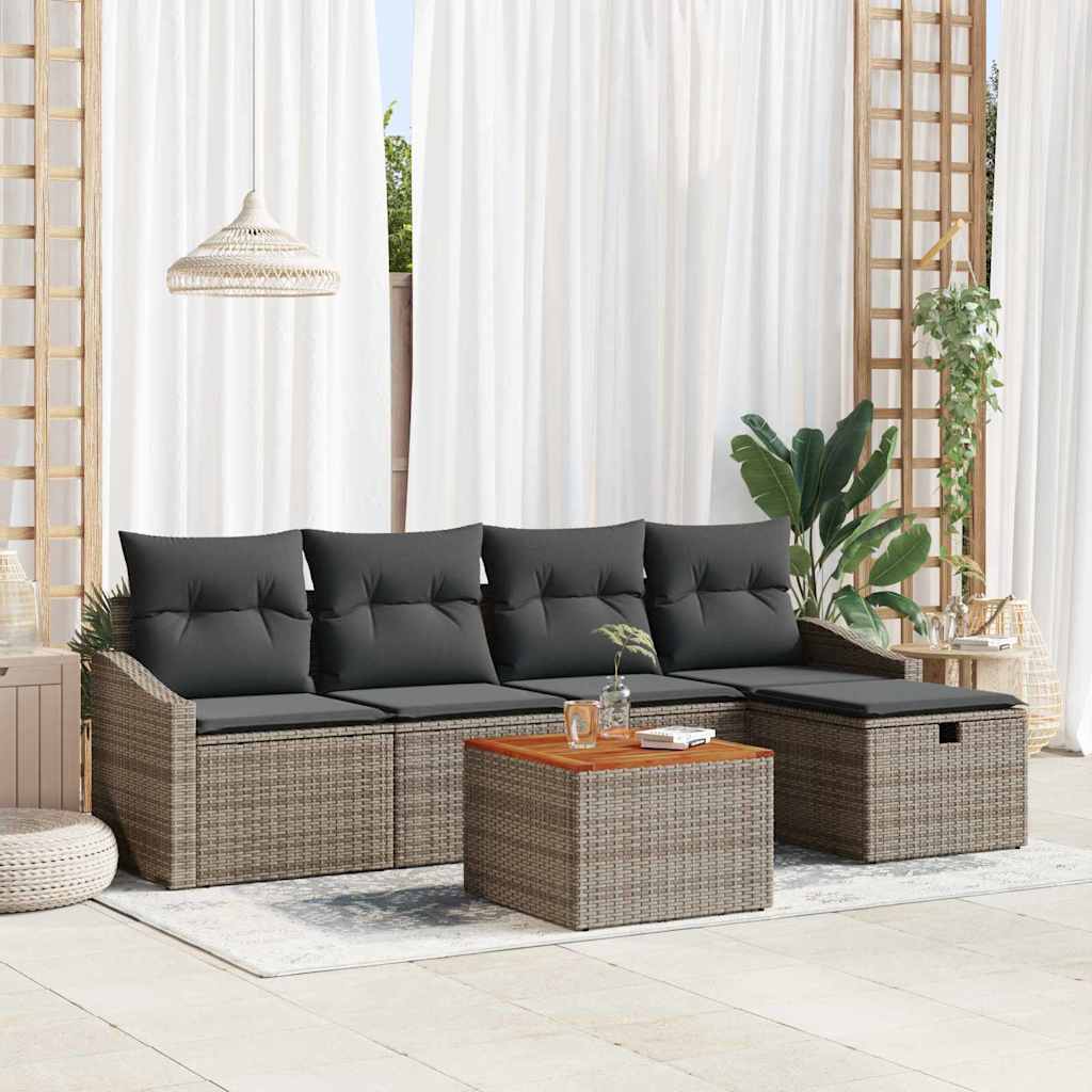 vidaXL Conjunto de sofás de jardín 6 uds. Gris Poliratán