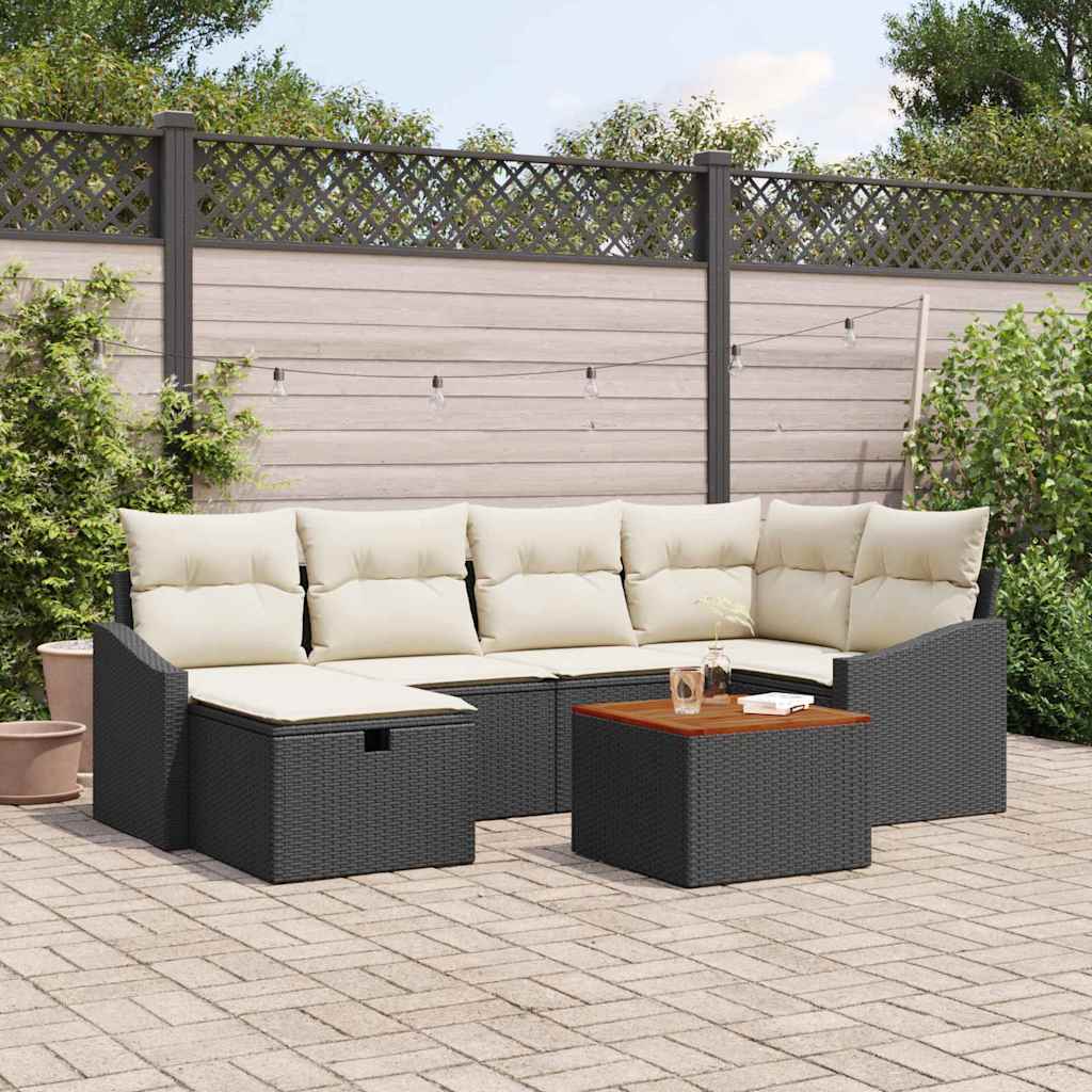 vidaXL Conjunto de sofás de jardín 7 uds. Negro Poliratán