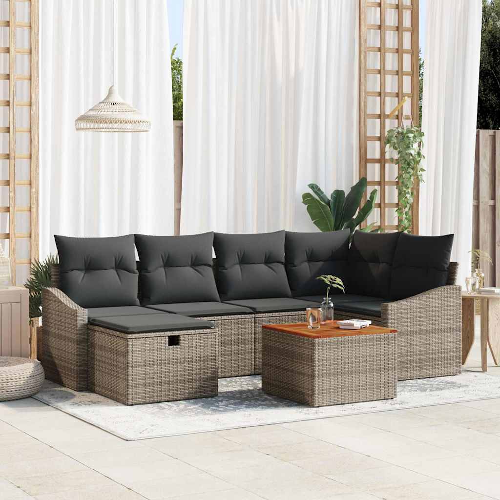 vidaXL Conjunto de sofás de jardín 7 uds. Gris Poliratán