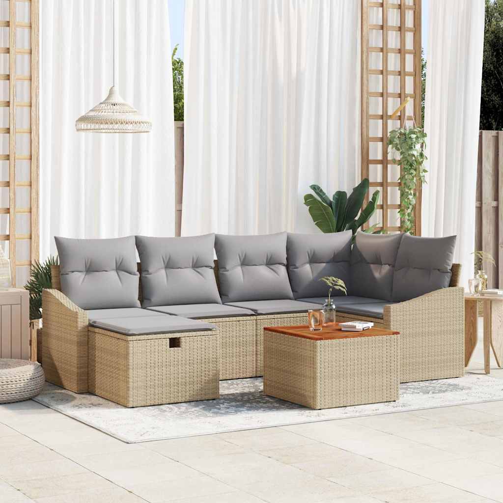 vidaXL Conjunto de sofás de jardín 7 uds. Beige Poliratán