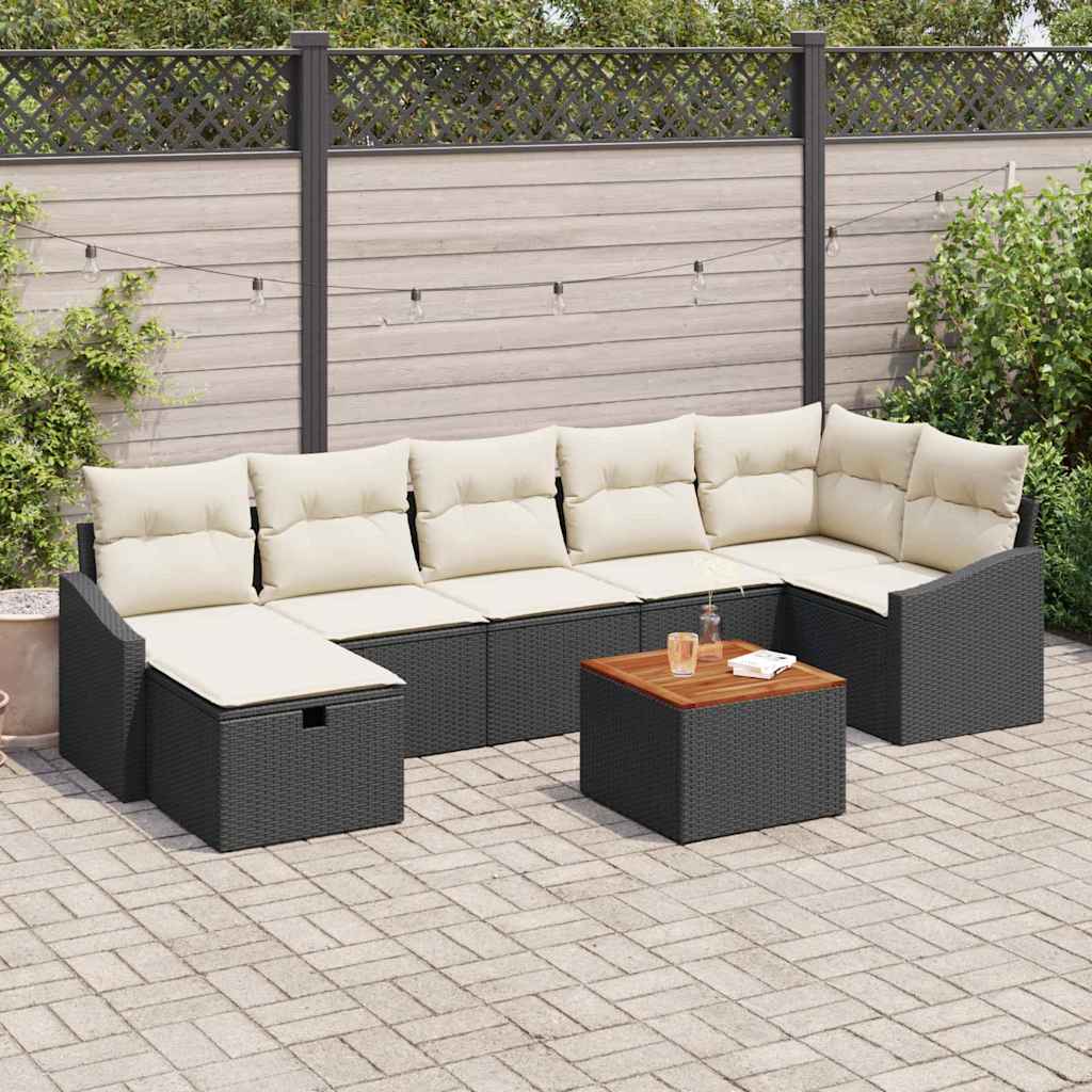 vidaXL Conjunto de sofás de jardín 8 uds. Negro Poliratán