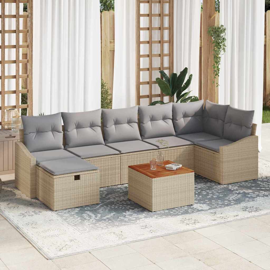 vidaXL Conjunto de sofás de jardín 8 uds. Beige Poliratán