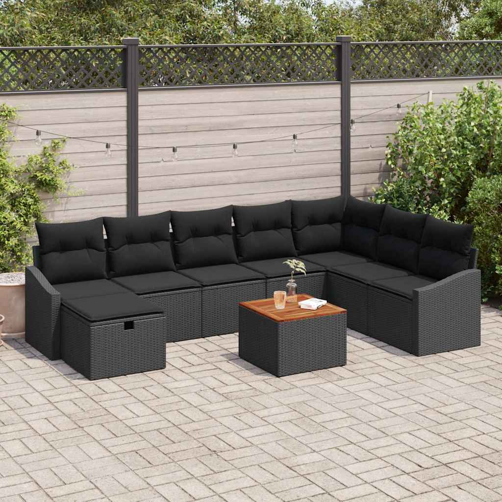 vidaXL Conjunto de sofás de jardín 9 uds. Negro Poliratán