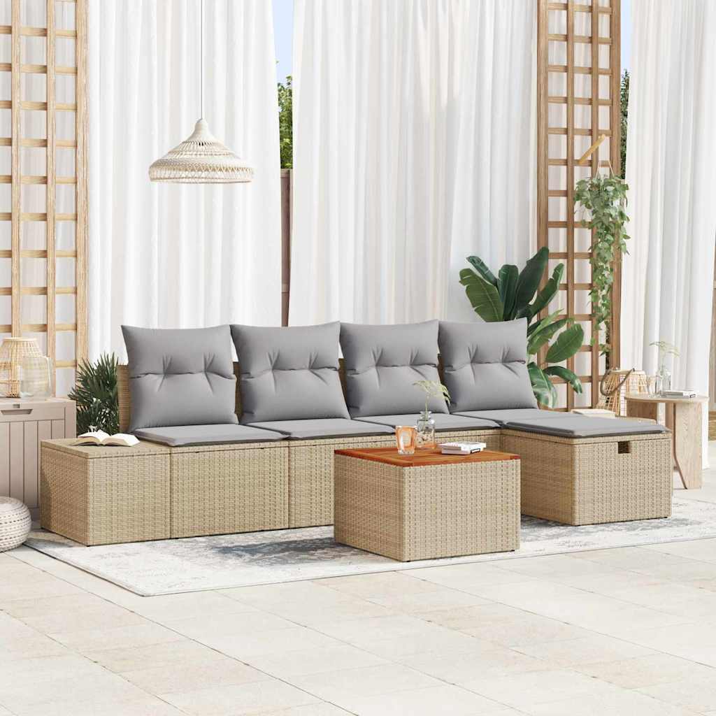 vidaXL Conjunto de sofás de jardín 6 uds. Beige Poliratán