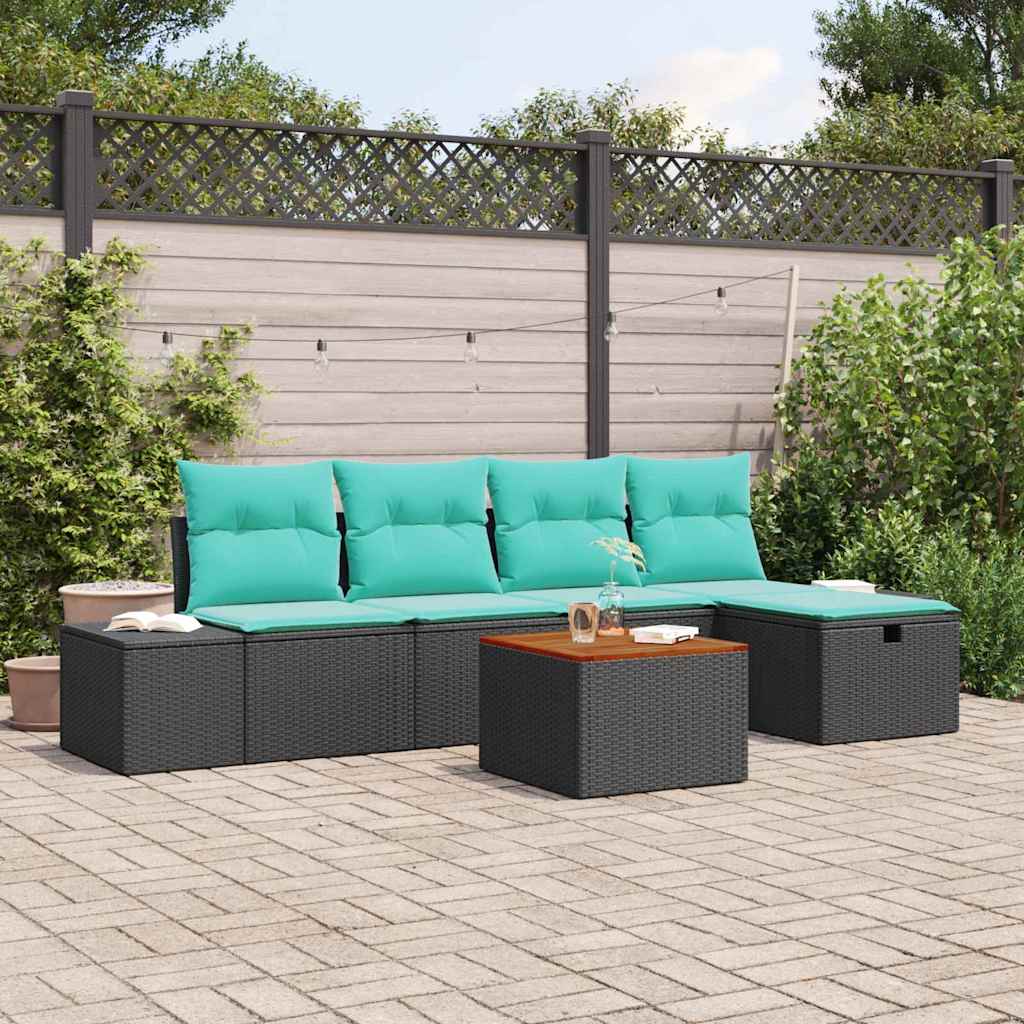 vidaXL Conjunto de sofás de jardín 6 uds. Negro Poliratán