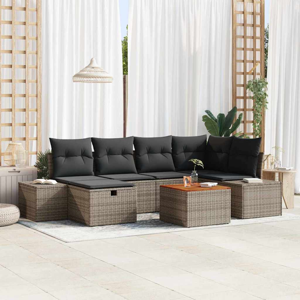 vidaXL Conjunto de sofás de jardín 7 uds. Gris Poliratán