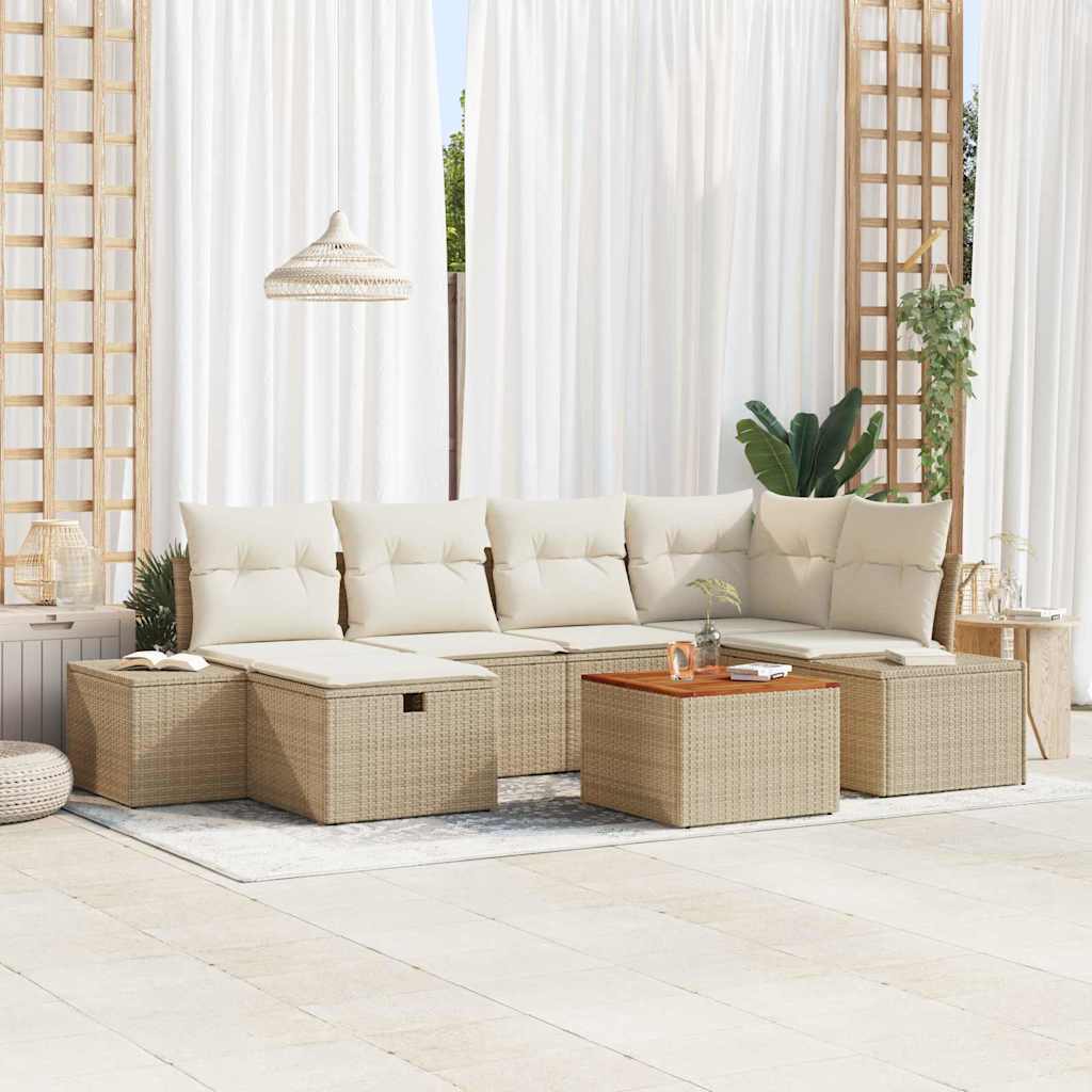 vidaXL Conjunto de sofás de jardín 7 uds. Beige Poliratán