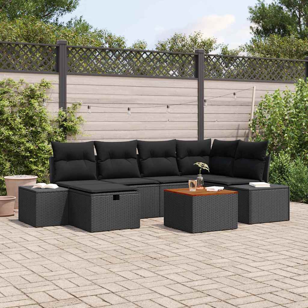 vidaXL Conjunto de sofás de jardín 7 uds. Negro Poliratán