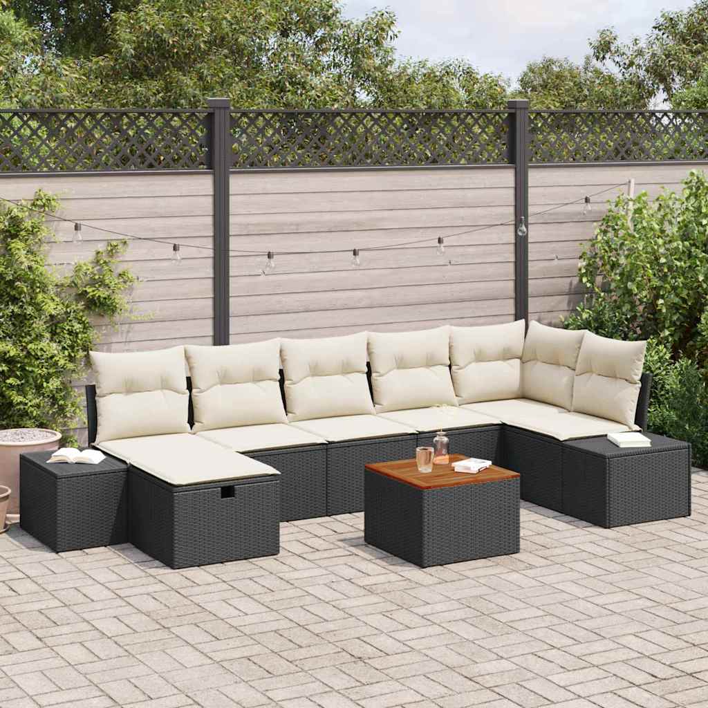 vidaXL Conjunto de sofás de jardín 8 uds. Negro Poliratán