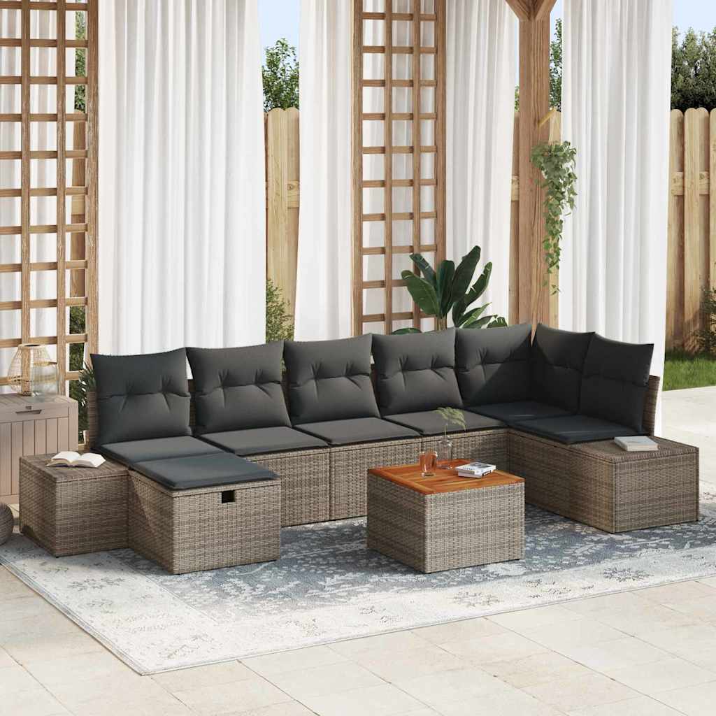 vidaXL Conjunto de sofás de jardín 8 uds. Gris Poliratán