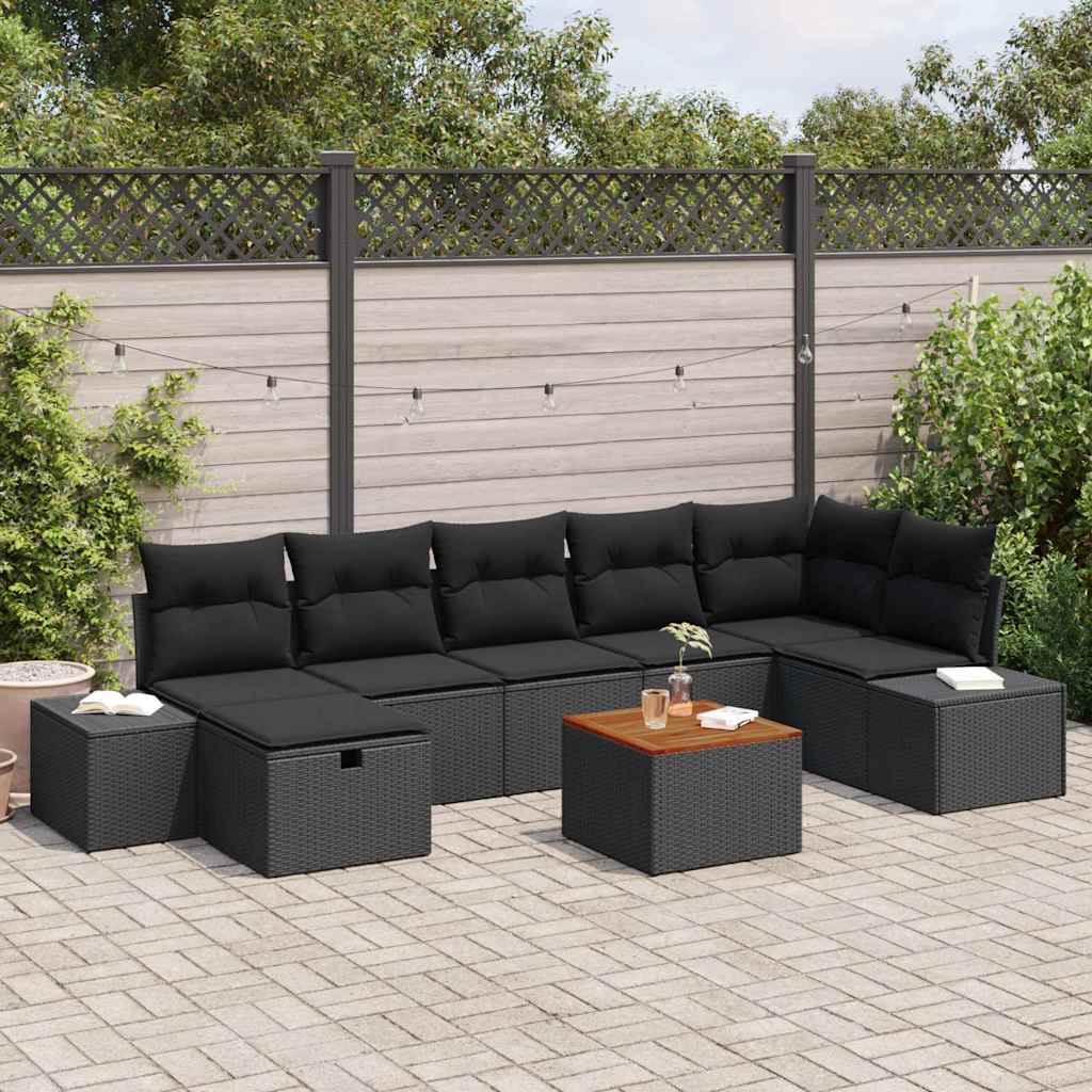 vidaXL Conjunto de sofás de jardín 8 uds. Negro Poliratán