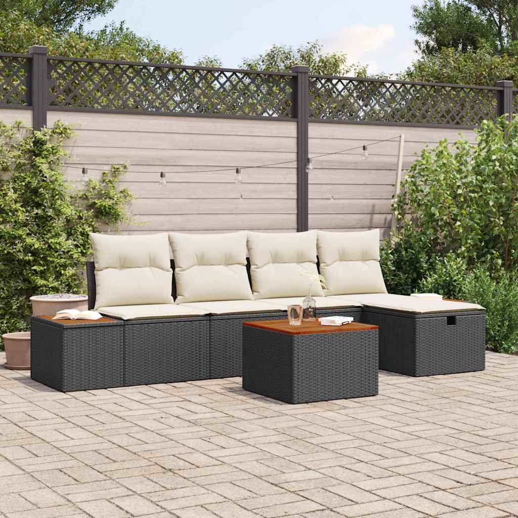 vidaXL Conjunto de sofá de jardín 6 uds. Negro ratán sintético