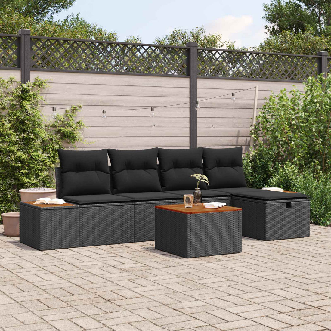 vidaXL Conjunto de sofá de jardín 6 uds. Negro ratán sintético