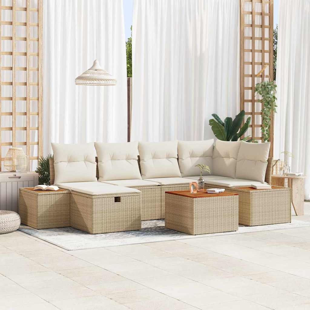 vidaXL Conjunto de sofá de jardín 7 uds. Beige ratán sintético
