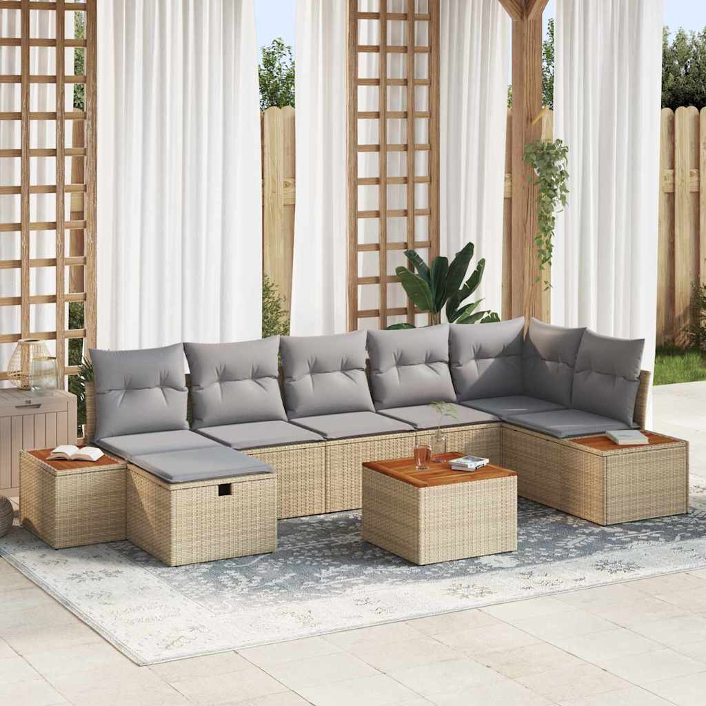 vidaXL Conjunto de sofá de jardín 8 uds. Beige ratán sintético