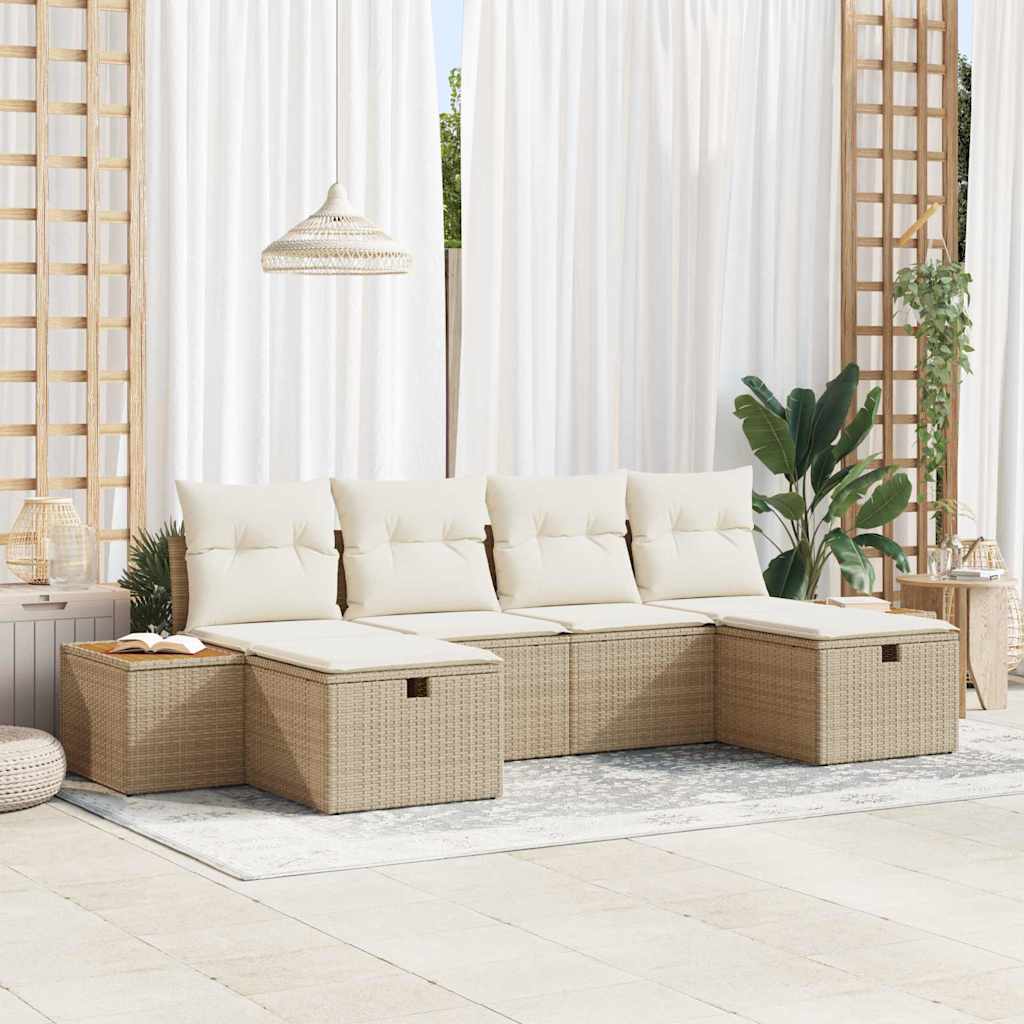 vidaXL Conjunto de sofá de jardín 6 uds. Beige ratán sintético