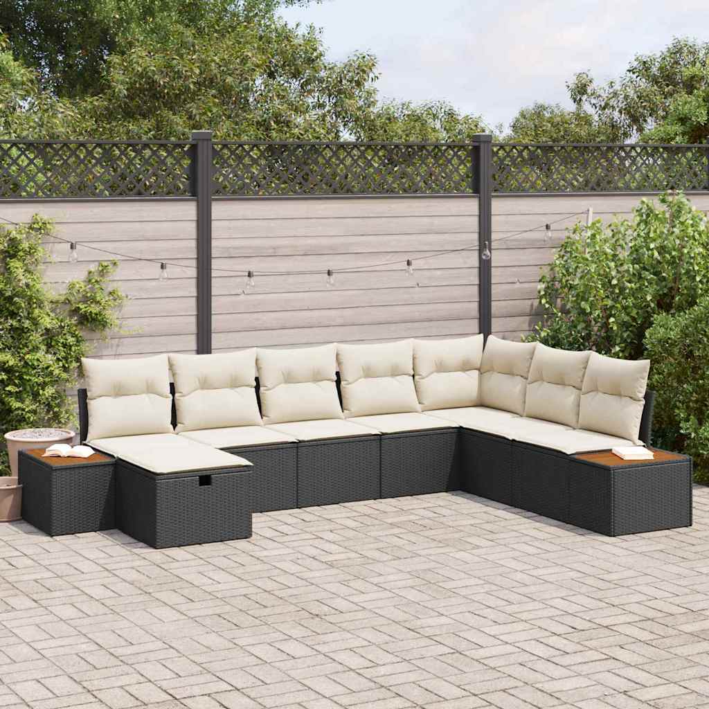 vidaXL Conjunto de sofá de jardín con cojín Negro ratán sintético